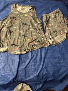 Girls' Gray Star & Script Tank Top and Shorts Pajama Set - Cozy Sleepwear